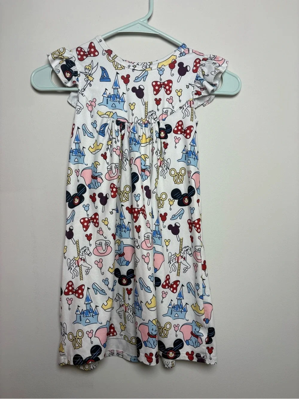 Girls' White Cartoon Castle Flutter-Sleeve Casual Dress